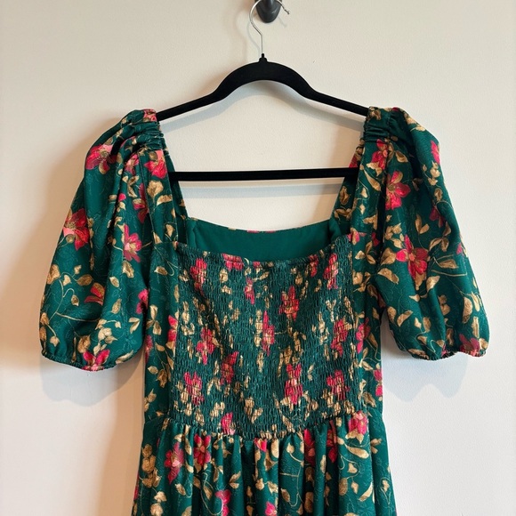 Draper James Emerald Green Floral Puff Sleeve Square Neck Midi Dress Small - Picture 11 of 11